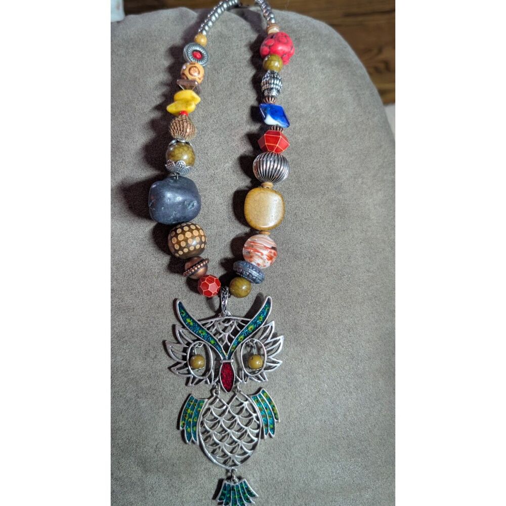 Colorful Chunky Mixed Media Boho Earthy Ball Bead Necklace